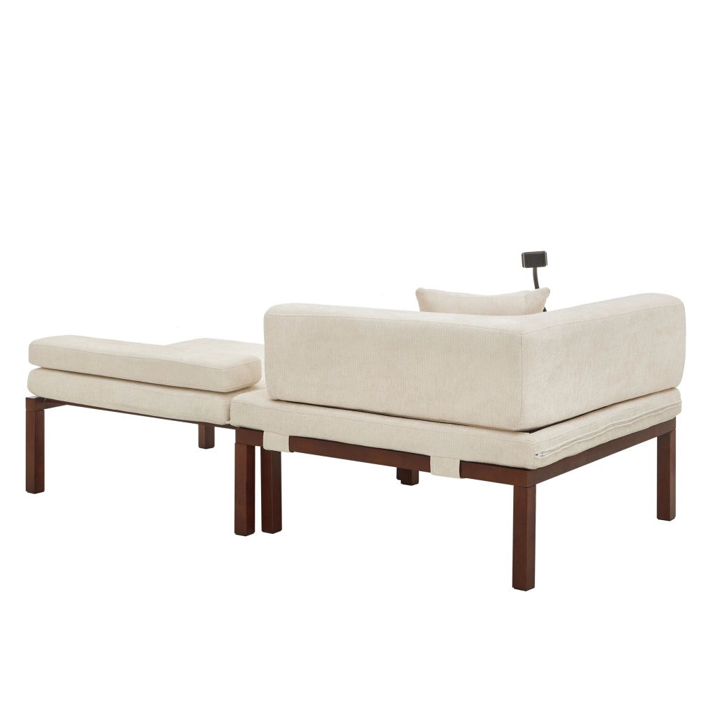 Divano letto singolo estraibile in velluto beige