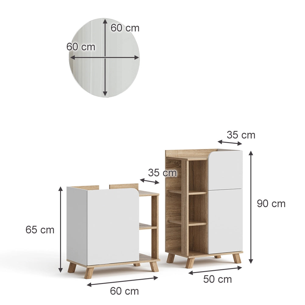 Vicco Set di mobili da bagno Sonoma/Bianco 3 parti, con mobile midi