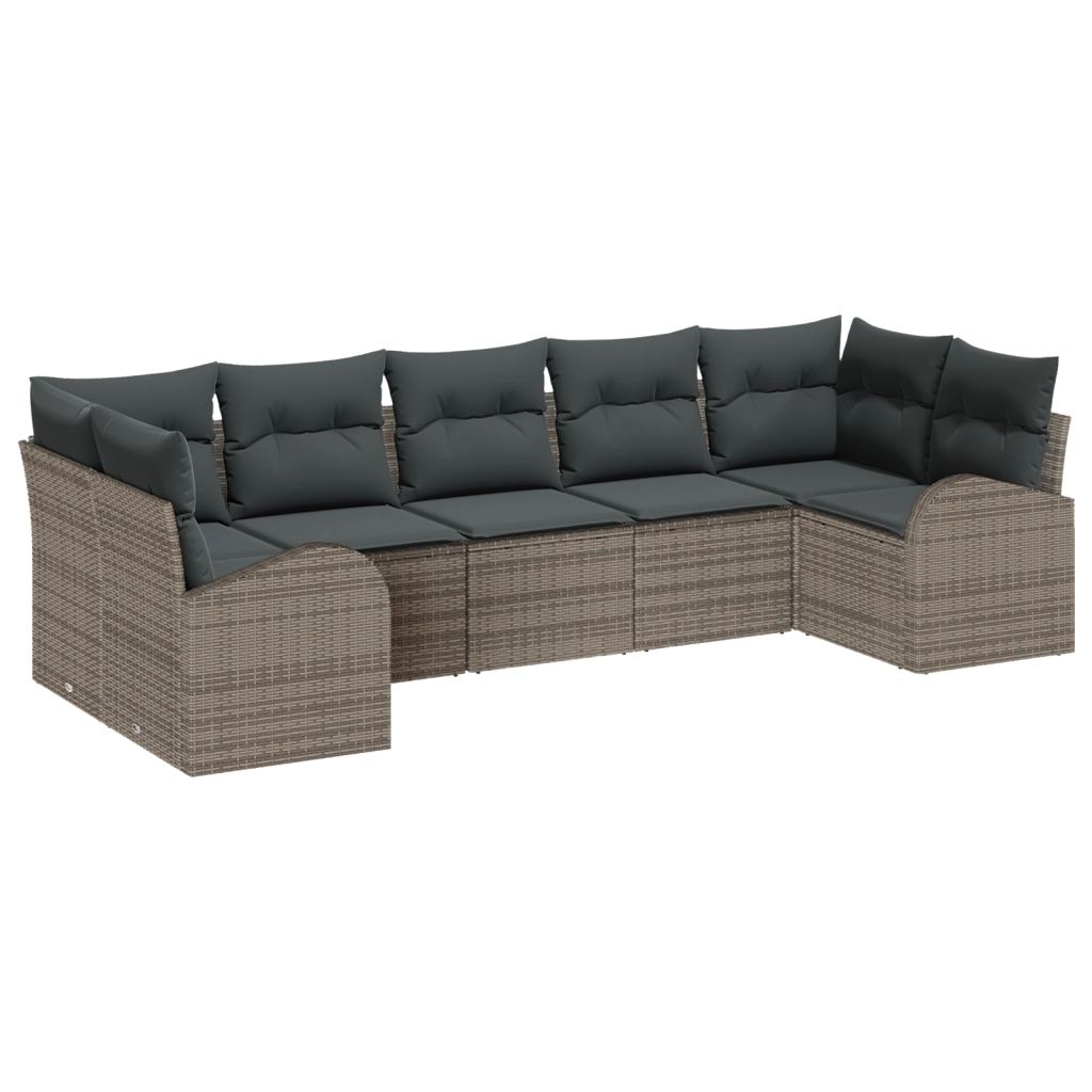 Set Divano da Giardino 7 Pezzi con Cuscini Grigio Polyrattan