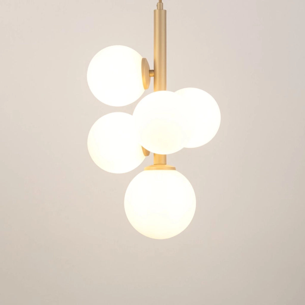 Lampadario Perla oro Sigma 5sfere vetro bianco G9 moderno