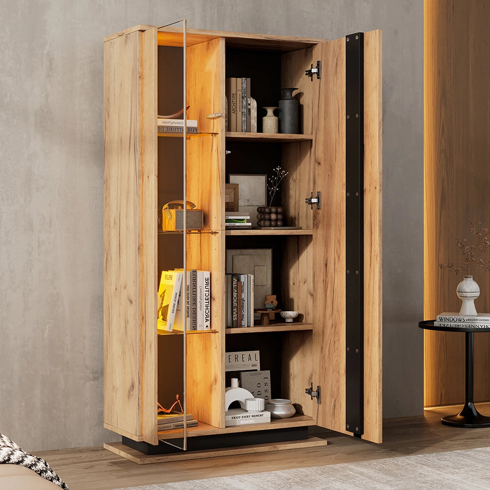 Vetrina Strettoia 80x35x160cm - Xylo - 8 Ripiani in Vetro, Colore Legno