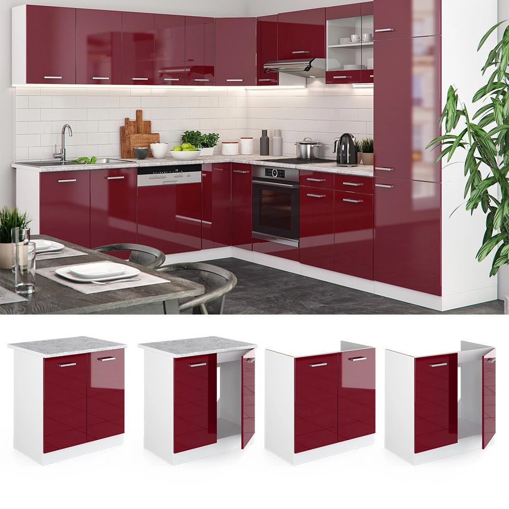 Vicco Mobile lavello cucina Rosso lucido 80 cm senza piano di lavoro