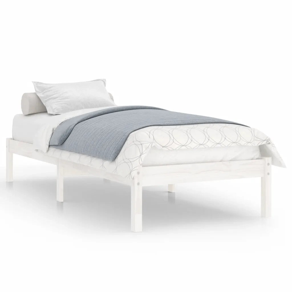 Letto singolo | Letto per adulti | Giroletto Bianco in Legno Massello di Pino 90x200 cm