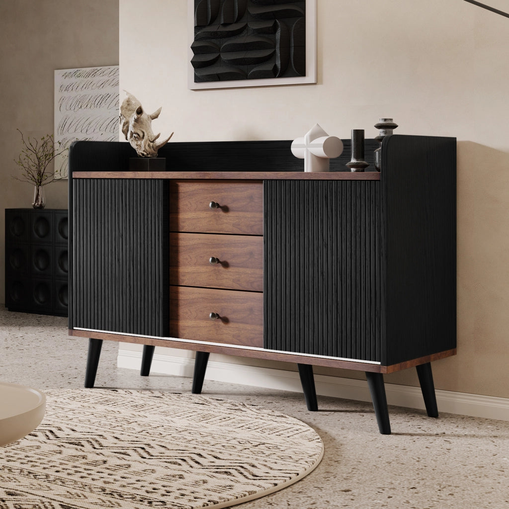 Credenza e Madia con 2 Ante Scorrevoli; 3 Cassetti; Ripiani Regolabili; Stile Moderno; in Pannelli di Particelle; 117;5??40??80 cm; Nero