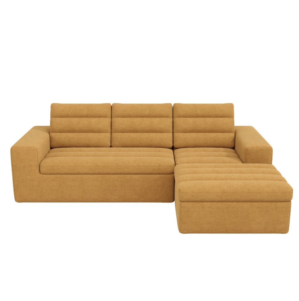 Divano Angolare Modulare a L in Chenille, 4 Posti con Pouf, 253x161x89 cm, Arancione