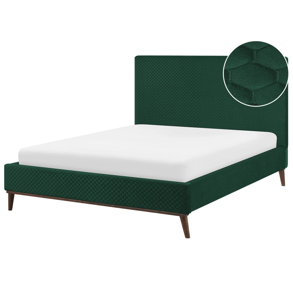 Letto matrimoniale tessuto verde 140 cm 6 struttura imbottita a nido d'ape trapuntato
