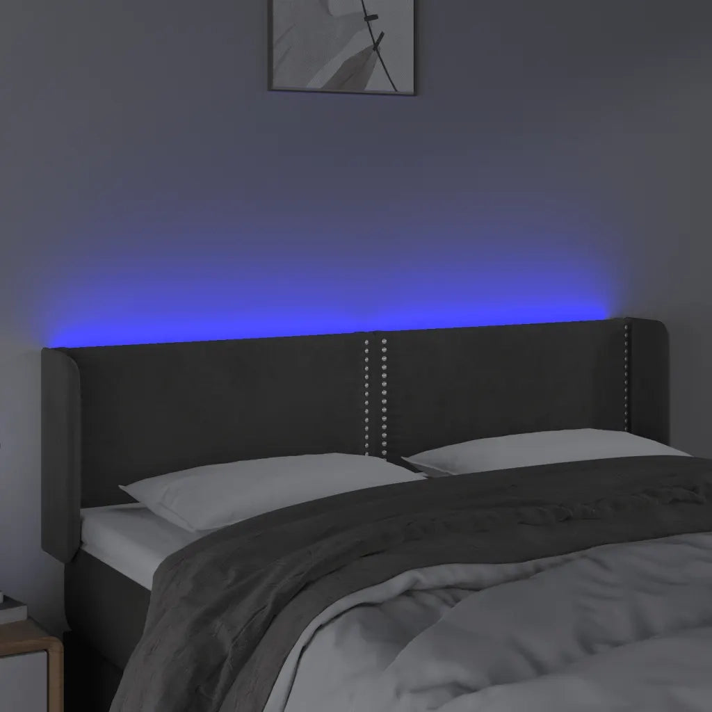 Testiera a LED Grigio Scuro 147x16x78/88 cm in Velluto