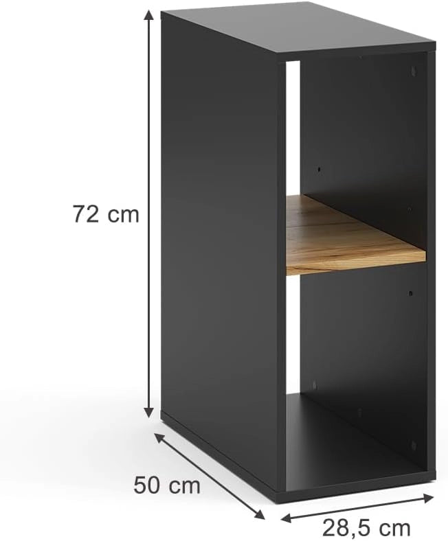 Mobiletto per PC Tomy, Antracite/quercia dorata, 28.5 x 50 cm 2 scomparti, con ruote e ripiano per accessori per computer