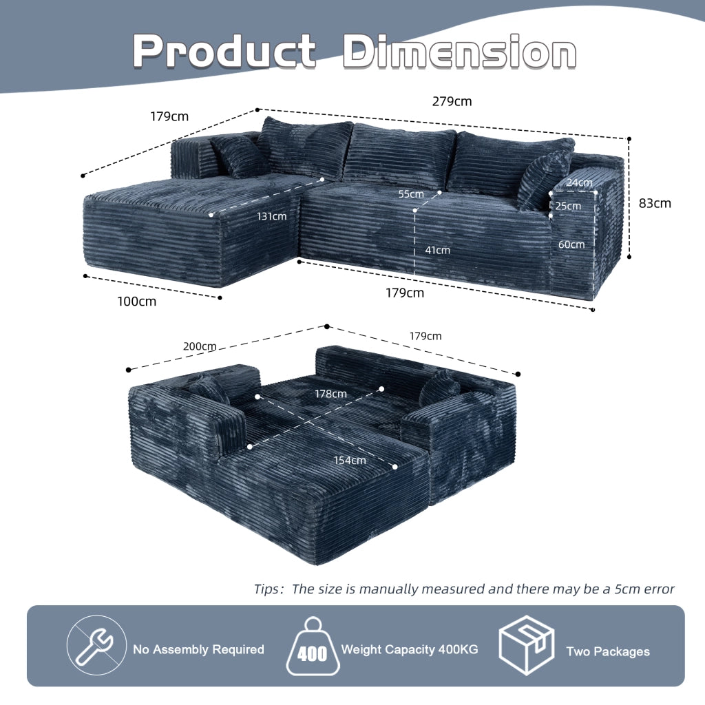 Divano angolare letto con chaise longue ¨C zephmum ¨C tessuto velluto blu
