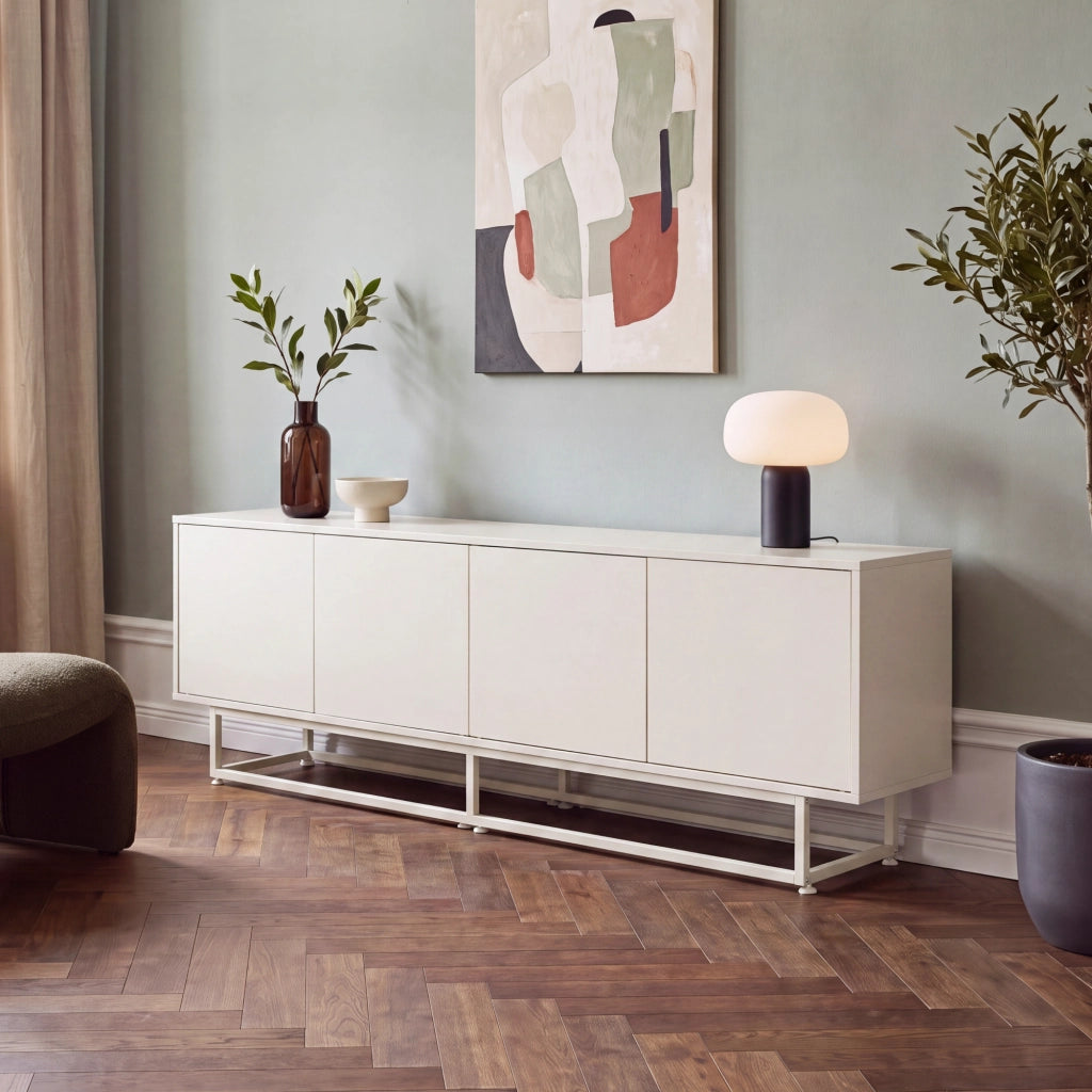 Armadietto Boxholm Credenza Bassa con 4 Ante Push-Open 180x30x56 cm Avena Oatmeal [en.casa]