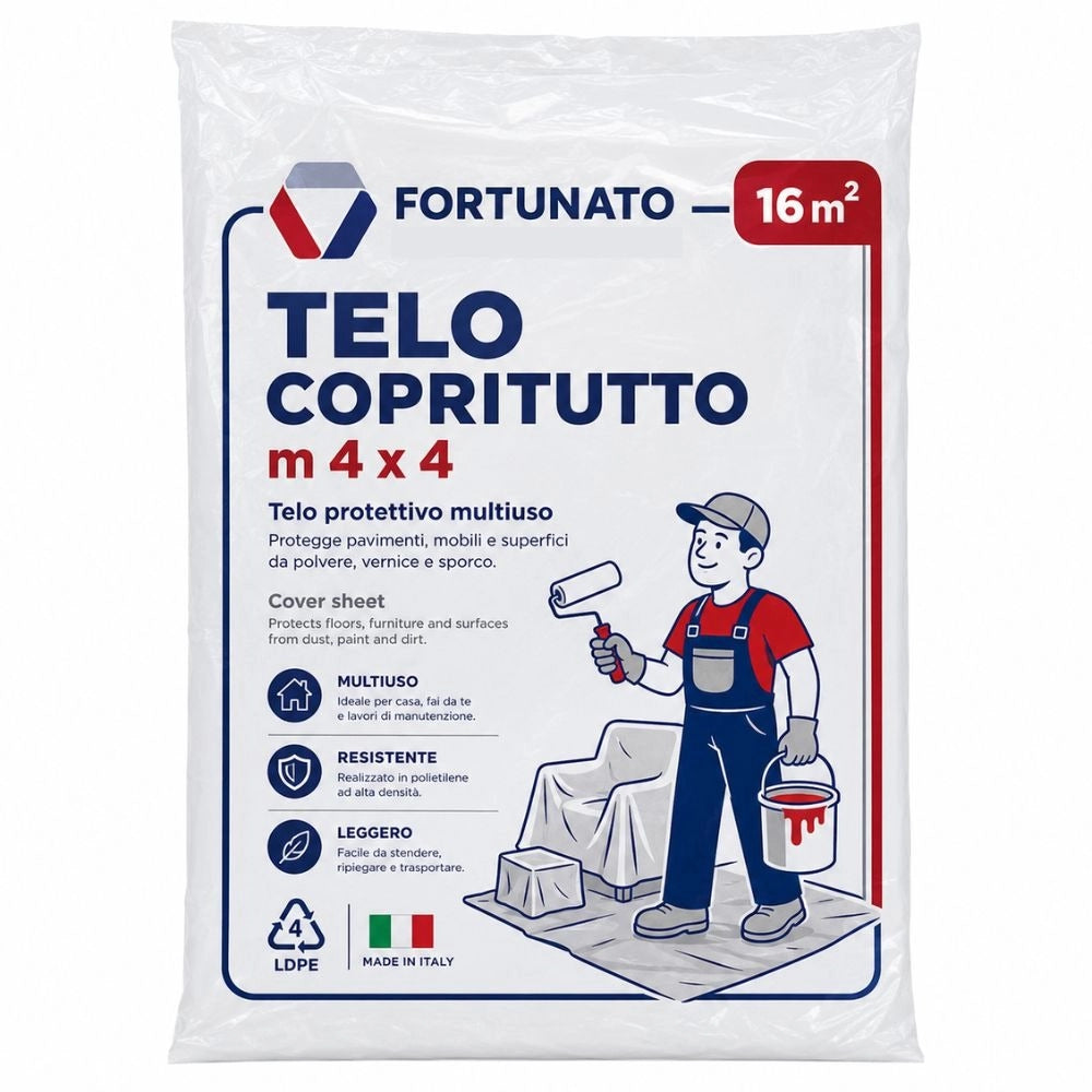 Fortunato telo copritutto trasparente multiuso 4x4 metri *** quantità pezzi 6, confezione 1