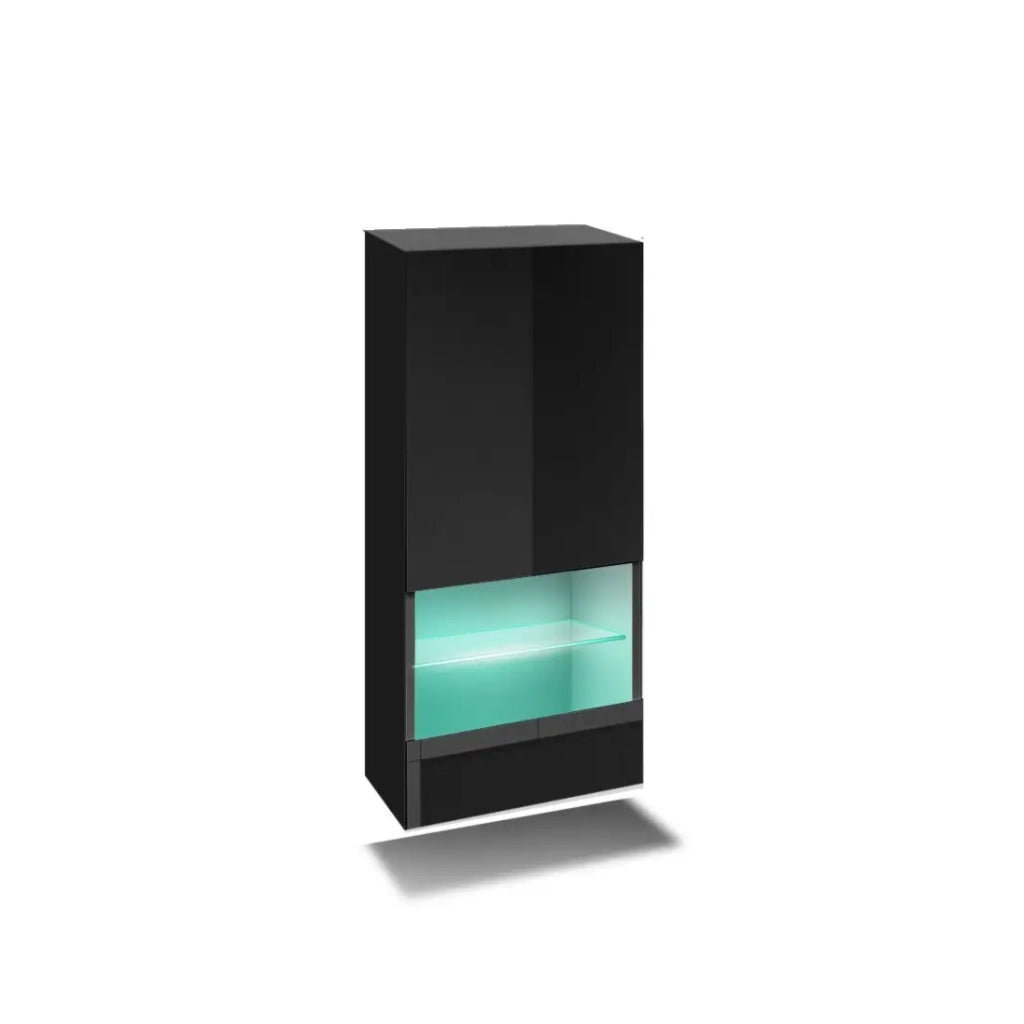 Set di mobili da salotto nero, sospesi collezione CEPTO XXIX. 249cm, 8 pezzi, con LED, modulari.