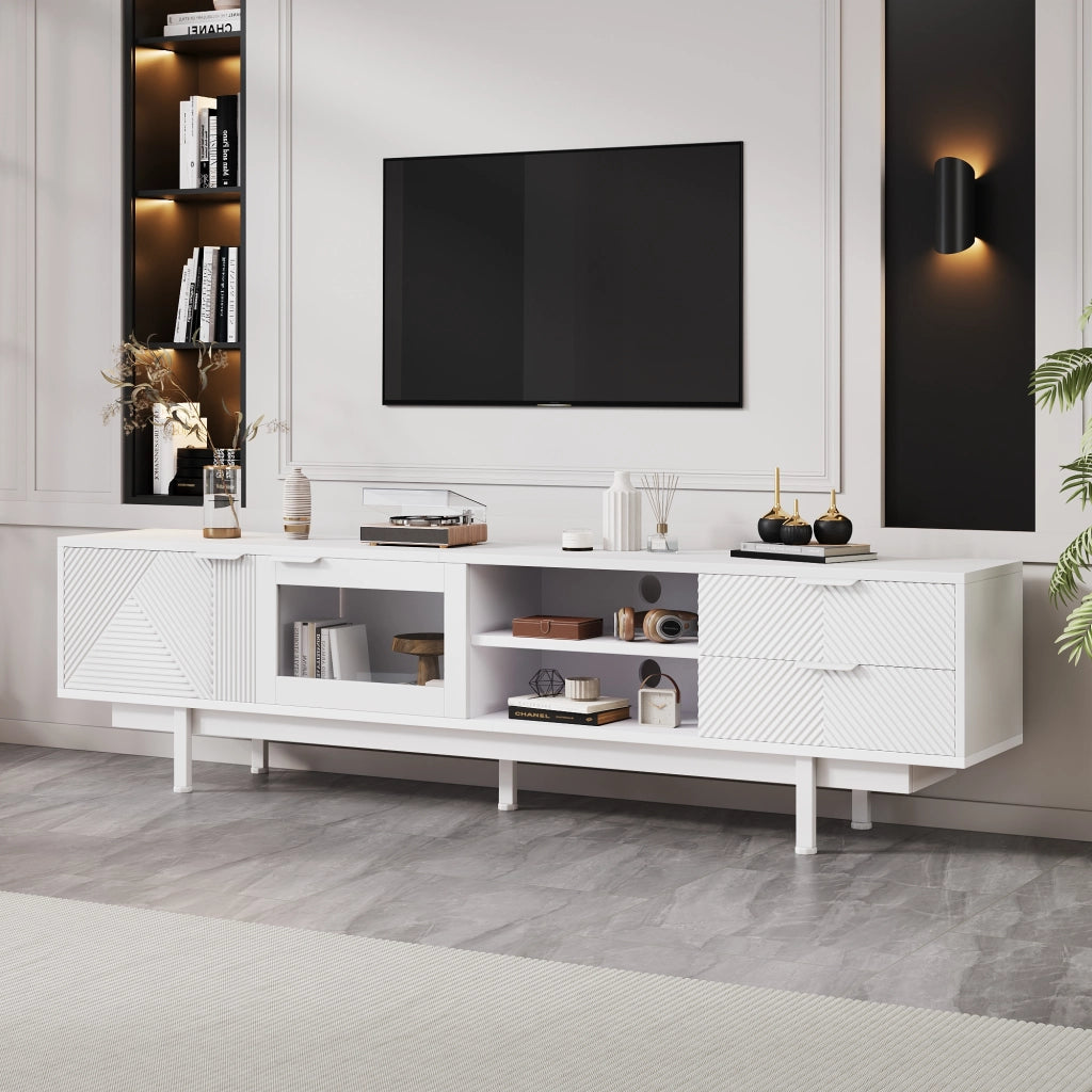 Mobile TV con 2 Ante e 2 Cassetti; Anta in Vetro Temperato; Stile Moderno; 200??40??50;5 cm; in Truciolare; Bianco
