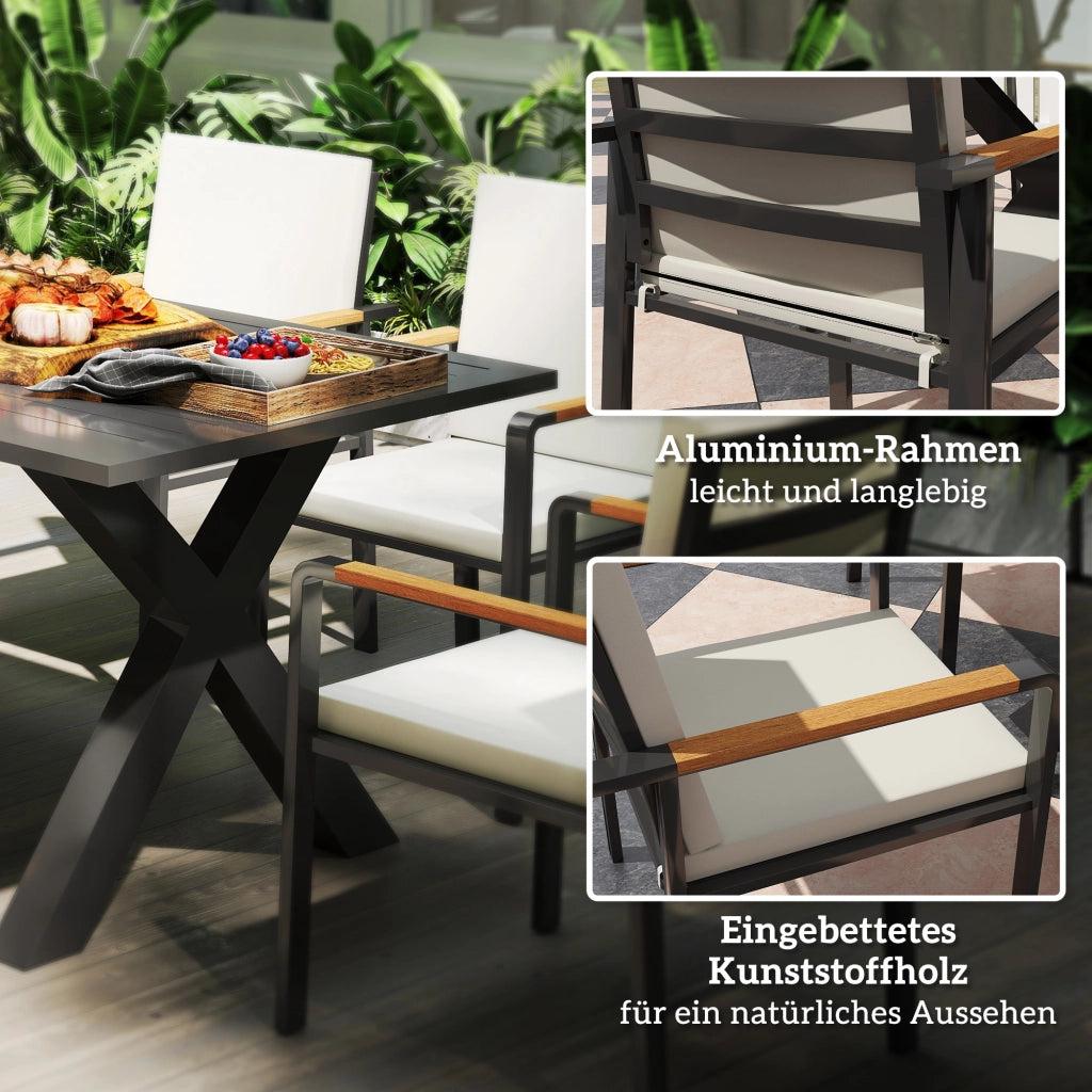 Set di mobili da giardino per 6 persone 6 sedie 1 tavolo impermeabile 175 cm x 92 cm x 73 cm nero + grigio