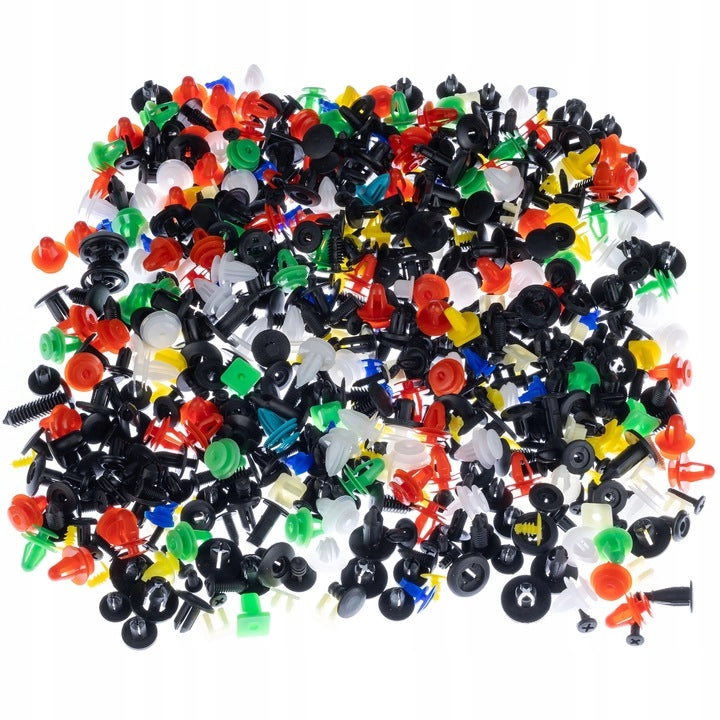 Set di Clip Auto Universali 500 Pezzi + Set di Strumenti per Rimozione Clip 6 Pezzi – Materiale Durevole, Multicolore