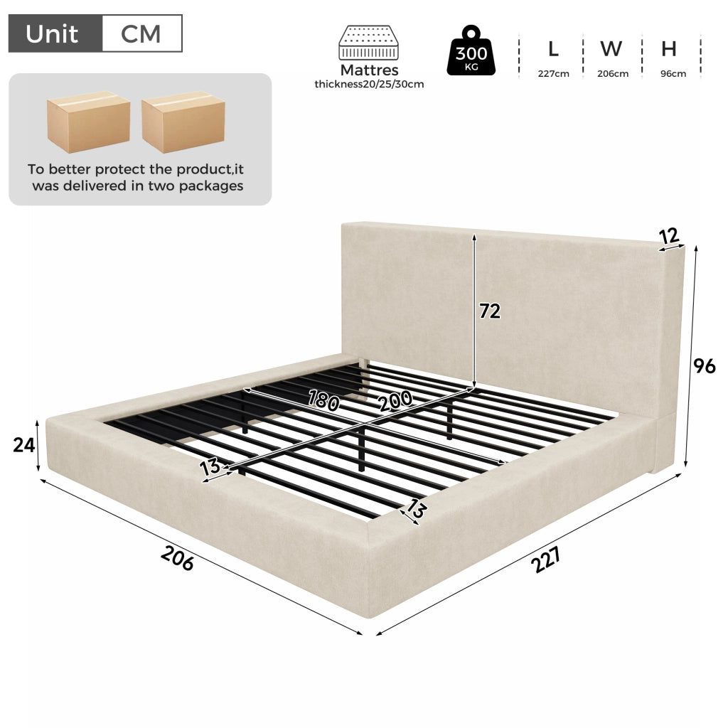 Letto matrimoniale imbottito 180x200 cm con rete a doghe e testiera capitonné; rivestimento in ciniglia; beige