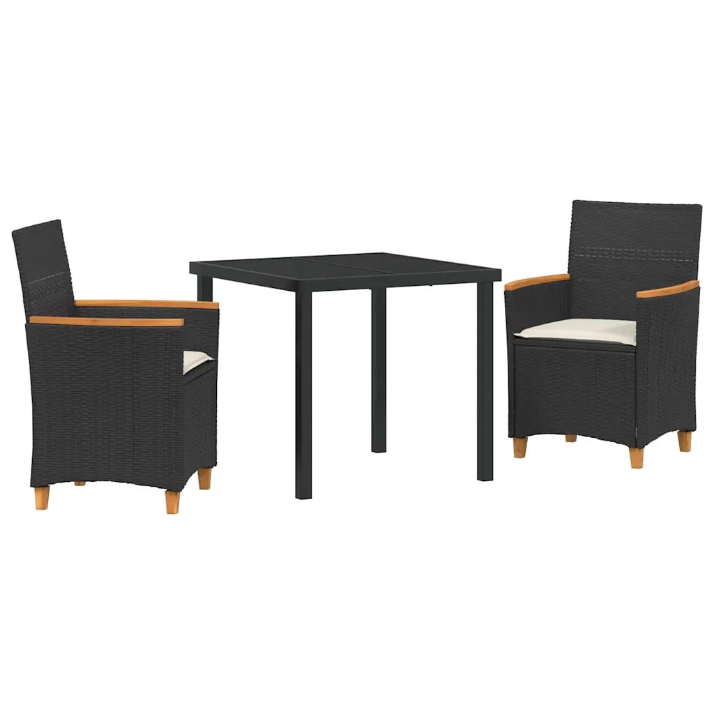 Set da Pranzo per Giardino 3 pcs Nero polyrattan 3381086