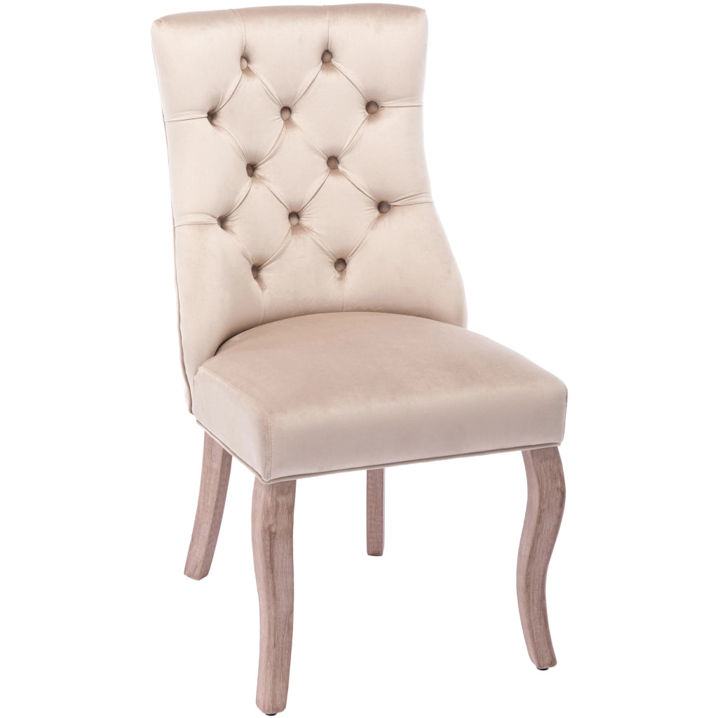 Sedia da Pranzo con Schienale Alto in Velluto Beige e Gambe in Legno Massello ¨C Xylo ¨C Set 2 Pezzi