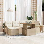 Set Divano da Giardino 7 pcs Beige e Crema polyrattan