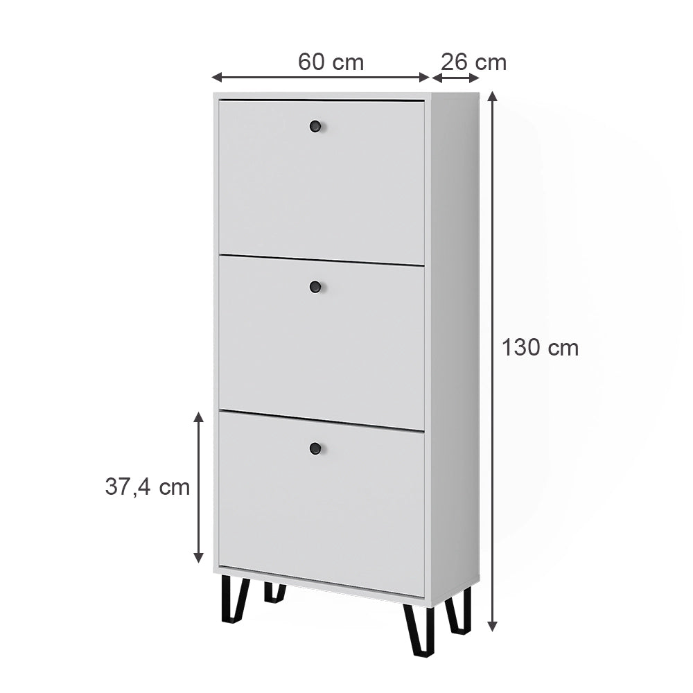 Vicco Scarpiera Bianco 36 x 135 cm con 3 cassetti incernierati
