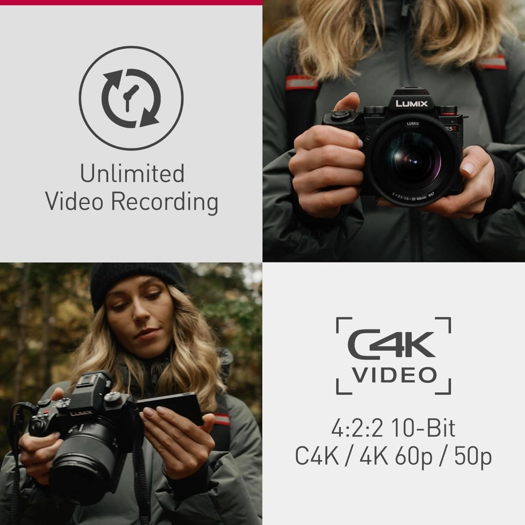 Panasonic Lumix Dc-S5 II Macchina Mirrorless Full Frame Con 20-60 Mm, F3.5-5.6 Lenti, 4K 60P E 6K 30P, Schermo Ribaltabile, Wi-Fi, Is Attivo, Nero