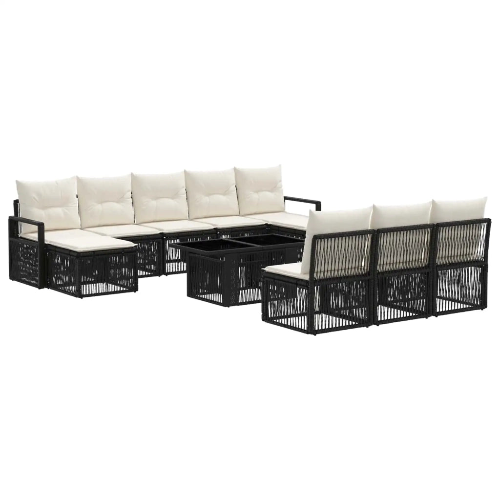 Set Divano da Giardino 11 pz Nero e Bianco Crema polyrattan 3437152
