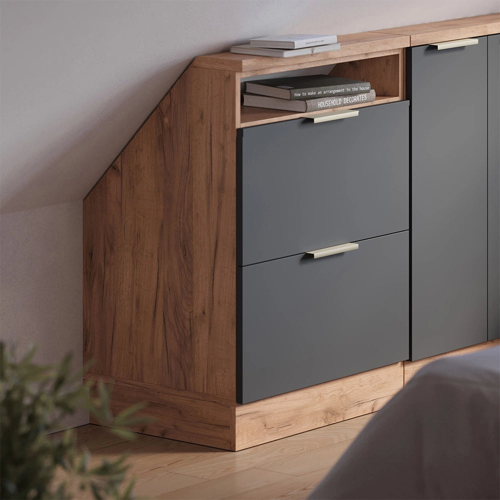 Mobile sottotetto Rion Antracite-oro/Rovere dorato 60 x 83.8 cm con 2 cassetti Vicco