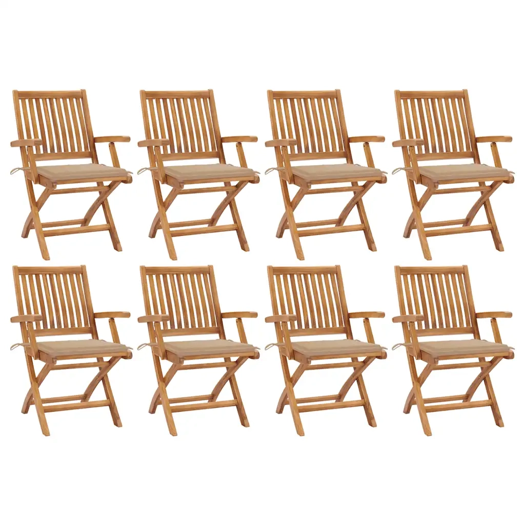Sedie da Giardino Pieghevoli con Cuscini 8 pz Massello di Teak cod mxl 72184