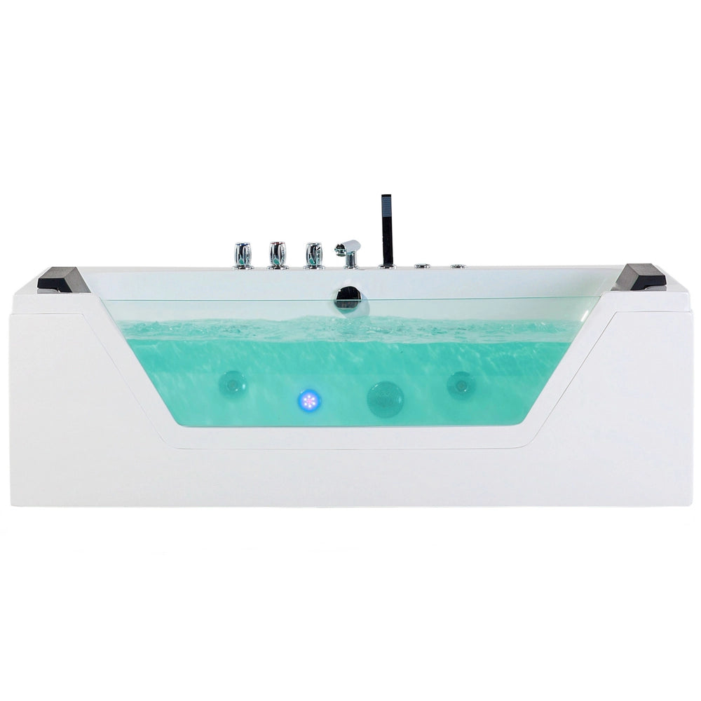 Punti Massaggio Bagno Bianco Argento con LED Sanitario Acrilico e Vetro Singolo 160 x 76 cm