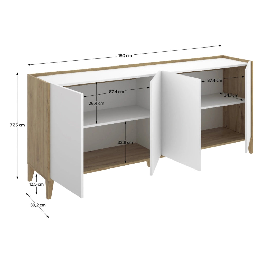 Madia Chanute, Credenza 2 Ripiani, 40x184x78h cm Bianco