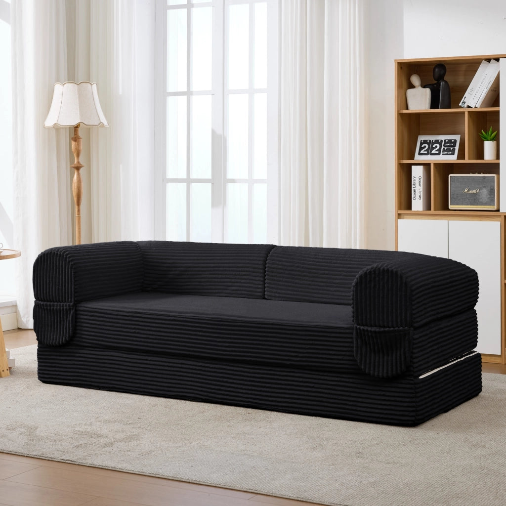 DIVANO LETTO 2 POSTI 2-IN-1 IN TESSUTO RIGATO NERO 37 x 37 x 89 cm