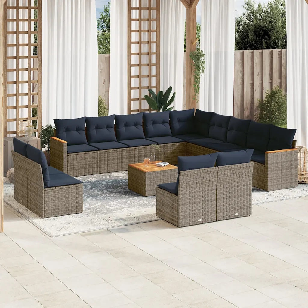 Set Divani da Giardino 14 pz con Cuscini Grigio in Polyrattan 3226495