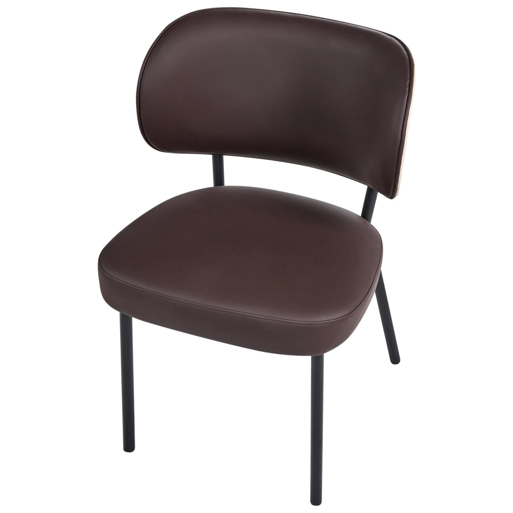 Set di 2 sedie da pranzo in ecopelle marrone scuro con gambe in ferro nero, senza braccioli con coprigambe design moderno minimalista sala da pranzo