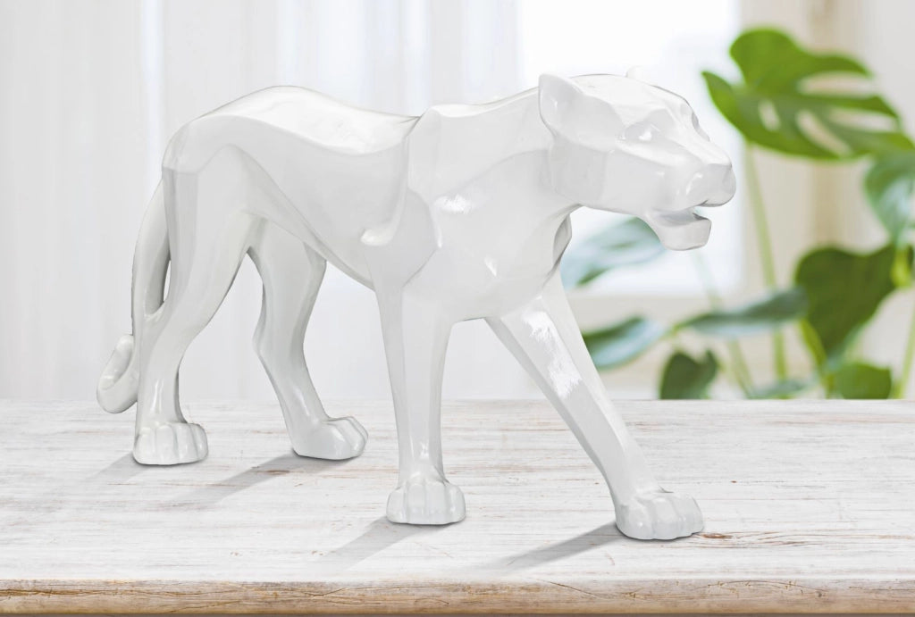 Statua Pantera 70x32,5x18 cm in Poliresina Bianco