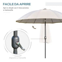 Ombrellone da Giardino e Terrazza 2.5x2.5m con Manovella, 18 Stecche e Testa Inclinabile, Crema