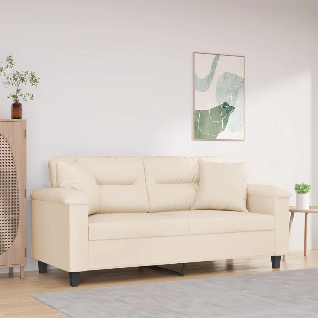 Divano a 2 Posti con Cuscini-Sofa 2 Posti con Cuscini Beige 140 cm Tessuto Microfibra