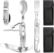 Set da campeggio 6 in 1 in acciaio inossidabile pieghevole e rimovibile - per campeggiare e escursionismo - borsa da Oxford