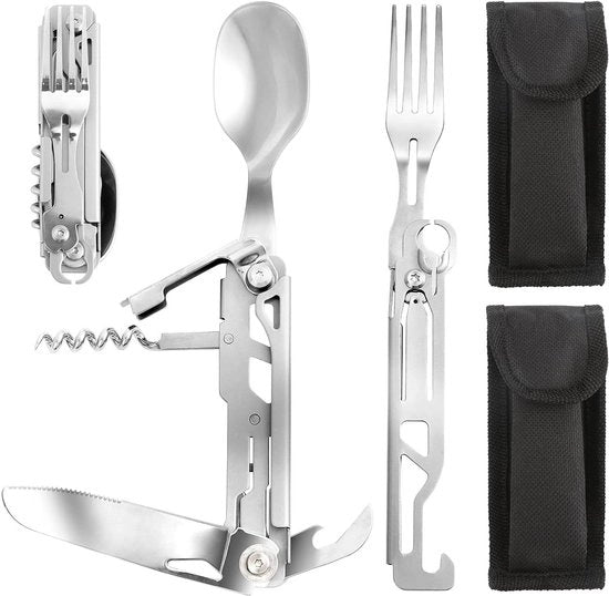 Set da campeggio 6 in 1 in acciaio inossidabile pieghevole e rimovibile - per campeggiare e escursionismo - borsa da Oxford