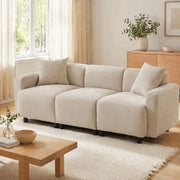 Sofa 3-4 posti in tessuto Chenille beige, design moderno con 2 cuscini, seduta ampia 57 cm