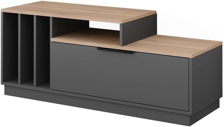 Lavagna Betti, Antracite/Sonoma, 120 x 49.9 cm con 1 porta, adatto per TV fino a 55 pollici e accessori multimediali