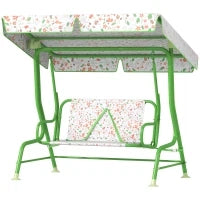 Dondolo per Bambini da Esterno a 2 Posti con Tettuccio Regolabile e Cinture di Sicurezza, 112x75x120 cm, Verde