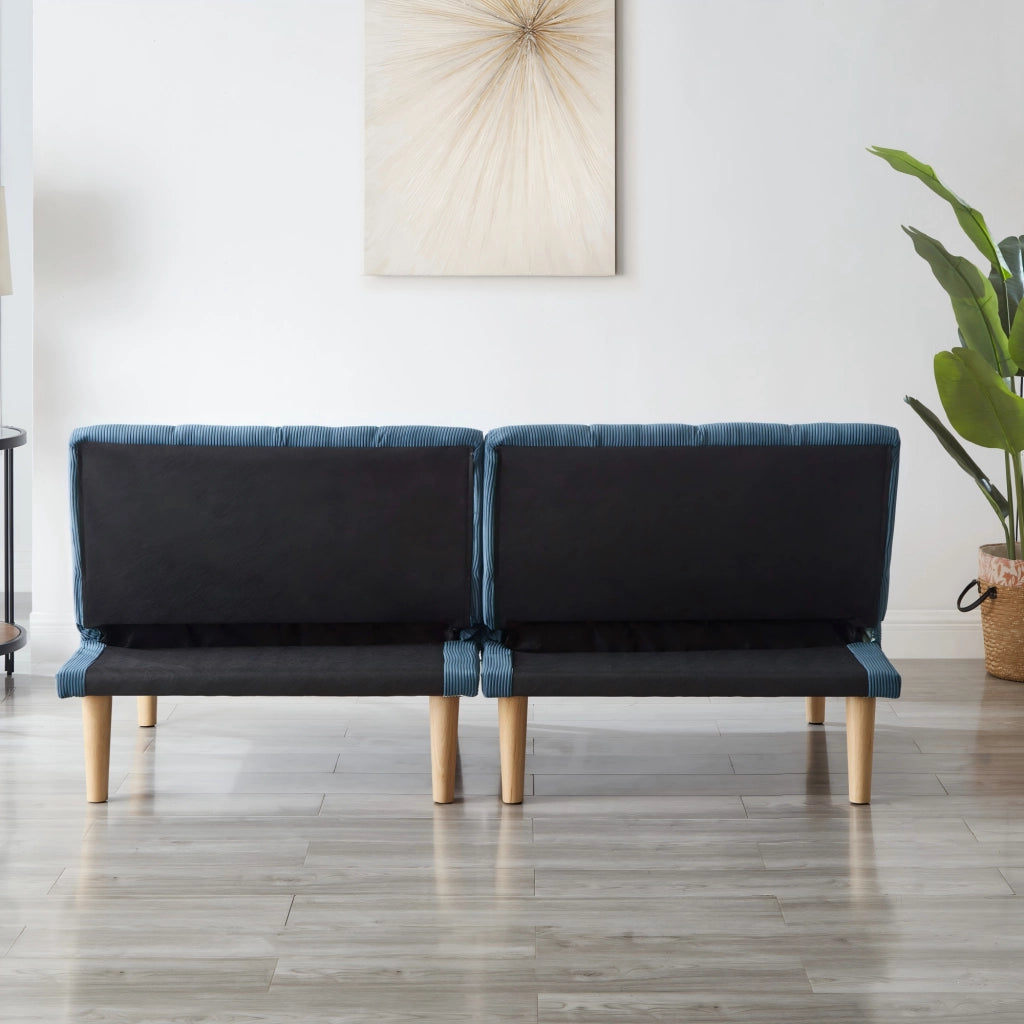 Divano letto 2 posti con schienale regolabile in 3 posizioni trasformabile in letto salvaspazio in corduroy blu