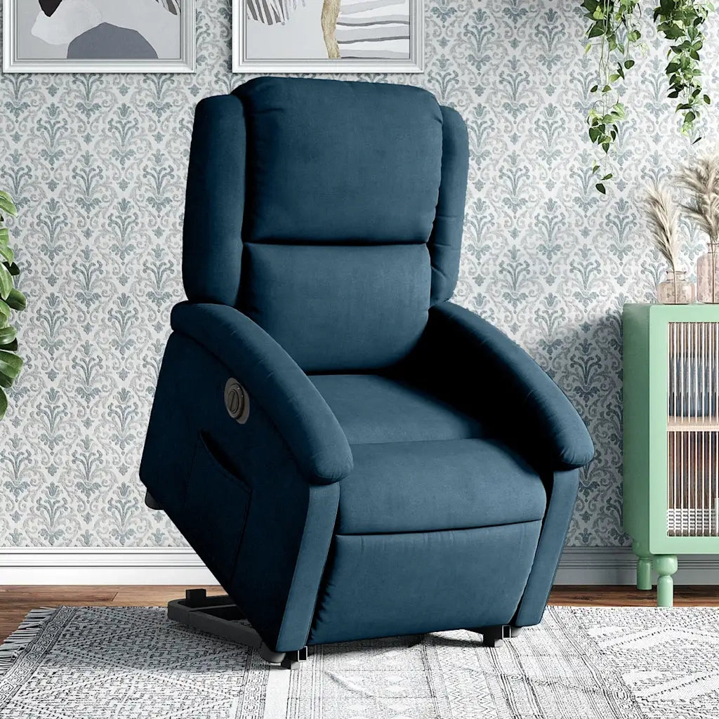 Poltrona Alzapersona Reclinabile Elettrica Blu in Velluto 3204332