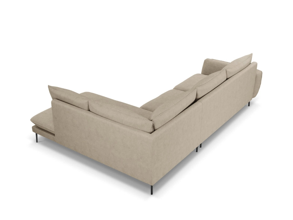 Cosmopolitan Design - Divano angolare destro "Vienna" 6 posti in tessuto strutturato beige 