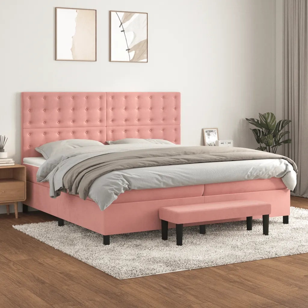 Giroletto a Molle con Materasso Rosa 200x200 cm in Velluto 3138108