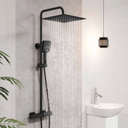AICA Colonna doccia con miscelatore termostatico, rubinetto doccia 28x4cm, soffione doccia quadrato 30x30cm in acciaio inox nero