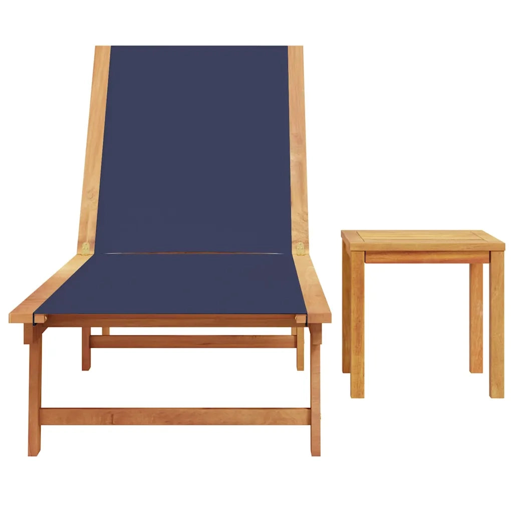 Lettino Prendisole | Sdraio da giardino | Lettino da sole con Tavolo Blu Massello Acacia e Textilene