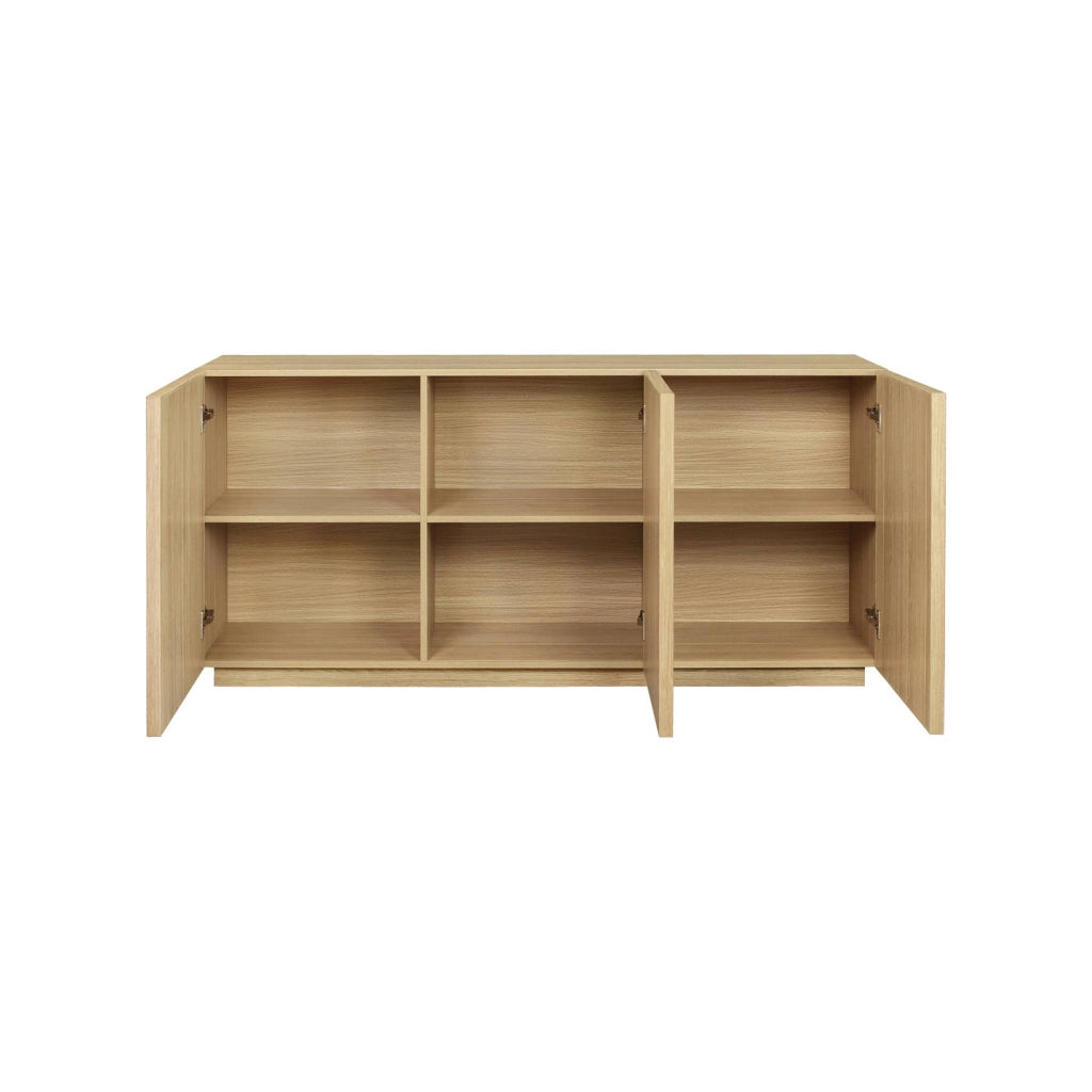 Credenza decorativa in legno e tessuto 3 ante 160 cm, marrone naturale