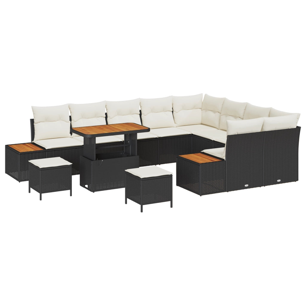 Set Divano Giardino  da 12 Pezzi con Cuscini Rattan Nero Acacia