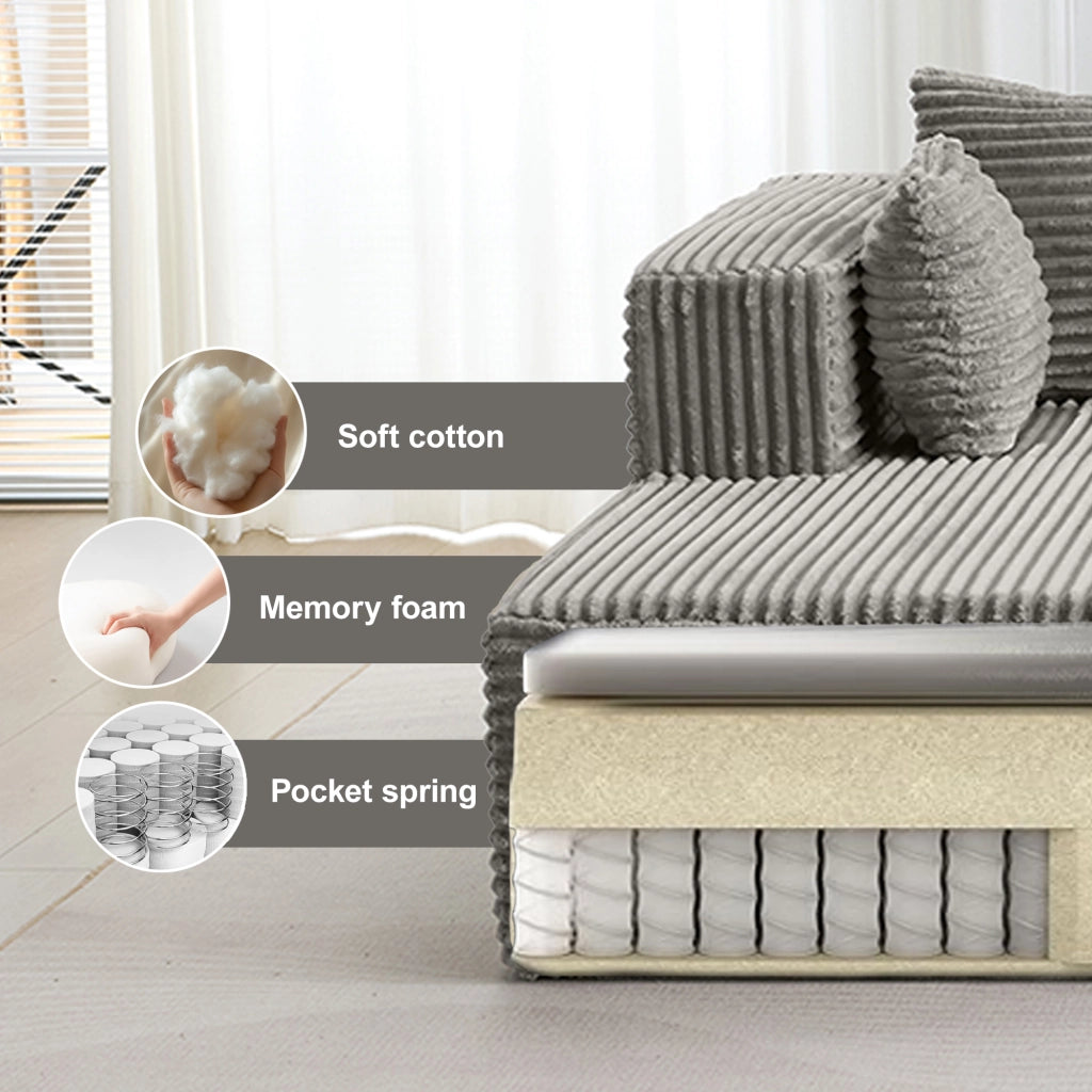 Divano angolare letto in velluto grigio ¨C zephmum ¨C 3 posti